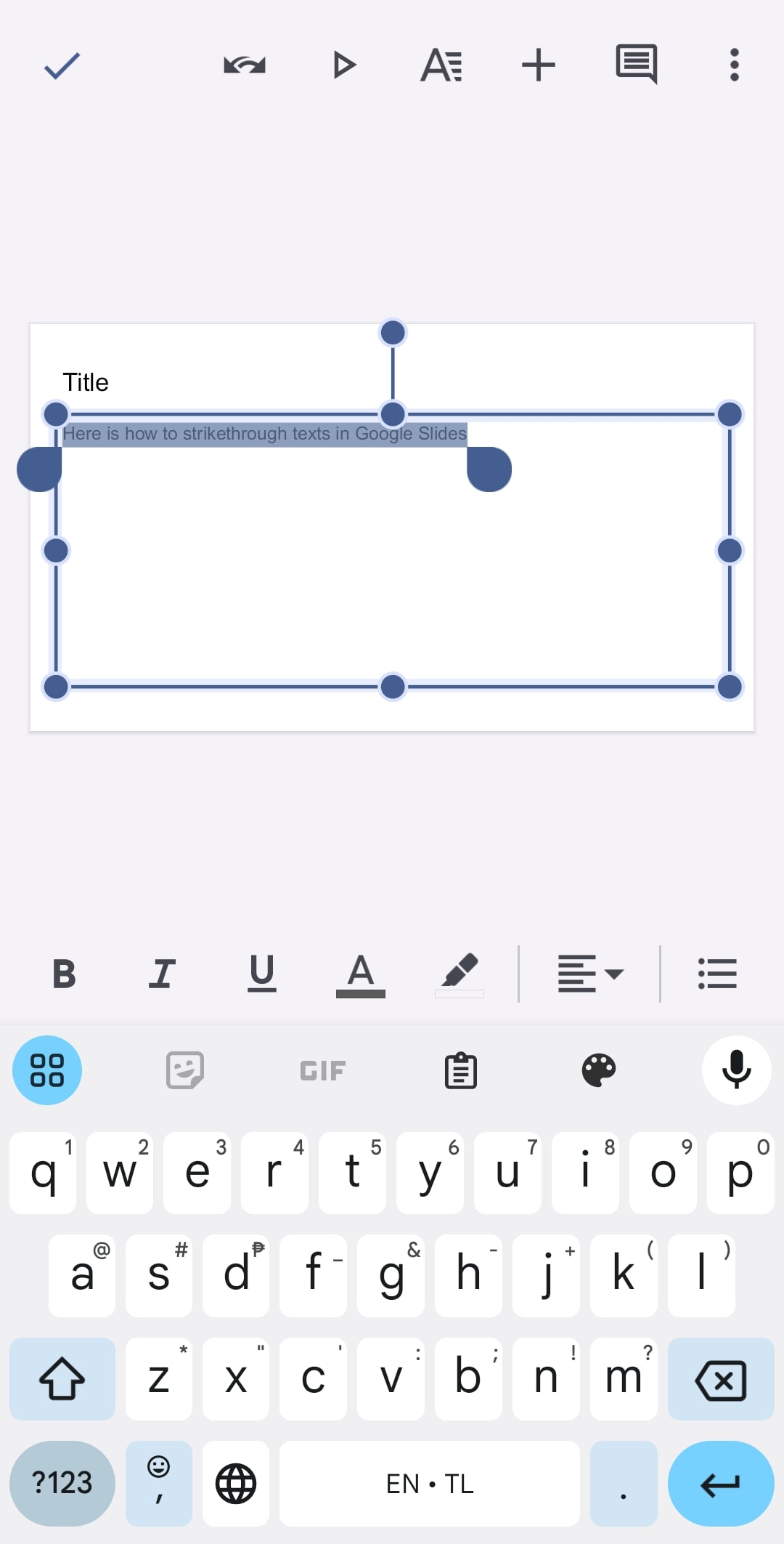 Text in Folien auswählen Android-Gerät