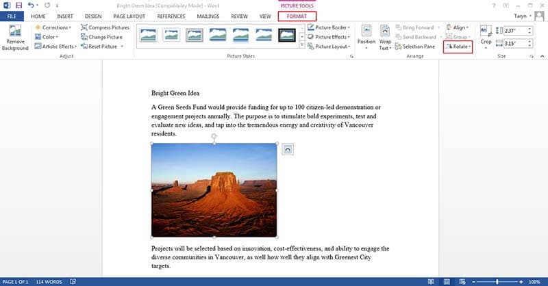 comment inverser une image dans word