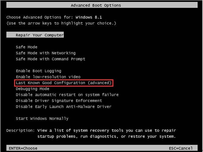 open advanced boot options