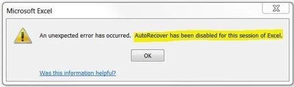 autorecover disabled on excel