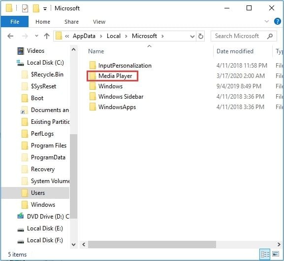 select media player folder