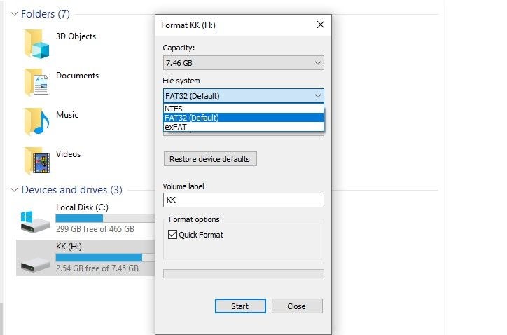 formatage rapide d'une carte sd 
