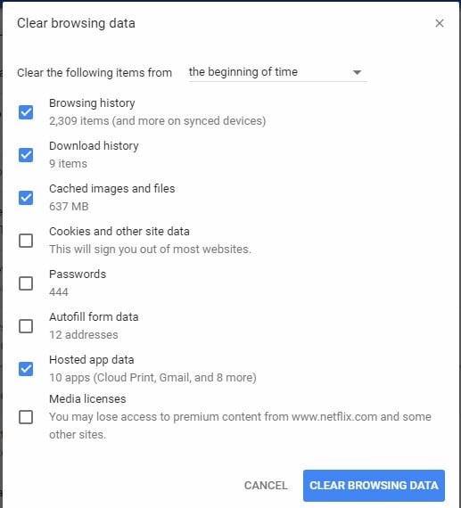effacer les données de navigation de votre chrome