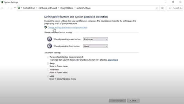 click change settings
