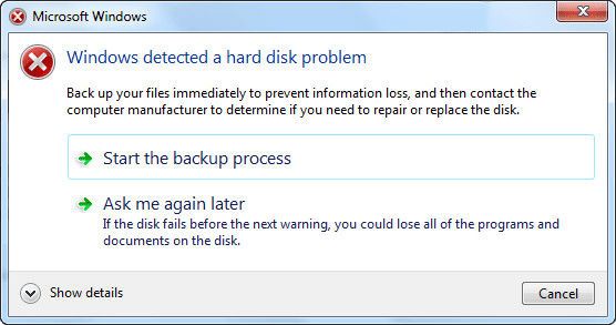 bad sector error message