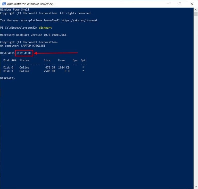 input list disk