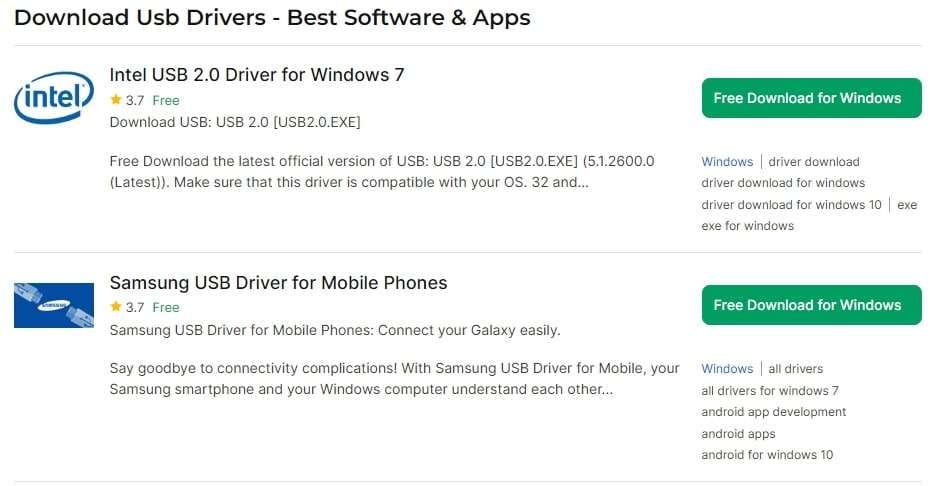 trouver des pilotes USB sur le site Web 