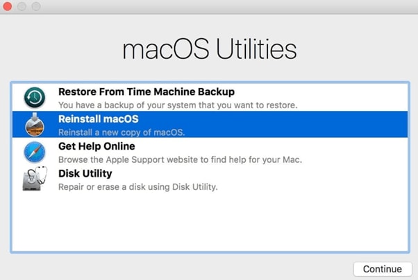 menu du mode de récupération intel mac