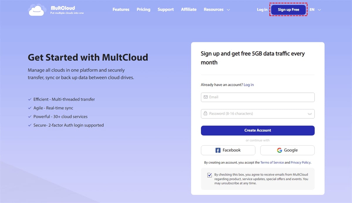 créer un compte multicloud