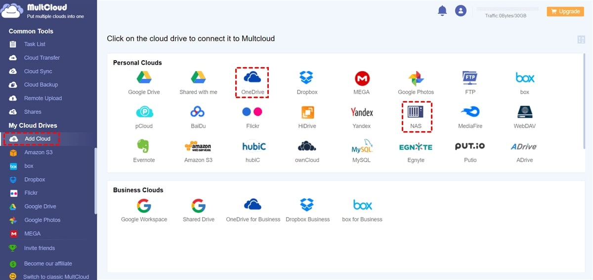 cliquez sur onedrive et qnap nas