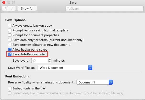 auto recover settings mac
