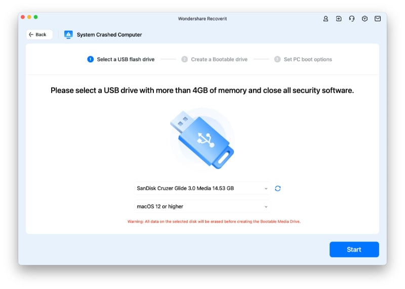 select the usb flash drive