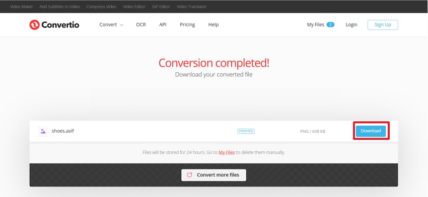 tap download on convertio