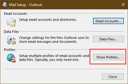 Cliquez sur " Afficher les profils " dans " Configuration du mail ".