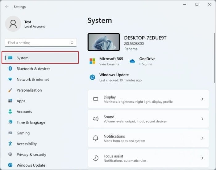 access the system settings