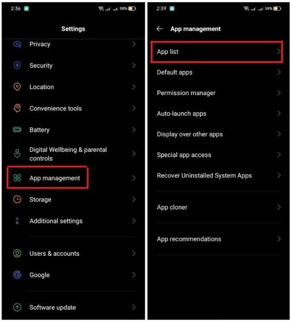 choisir une liste d'applications