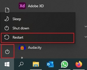 choisissez l'option de redémarrage