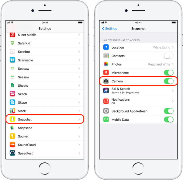 snapchat camera permissions iOS