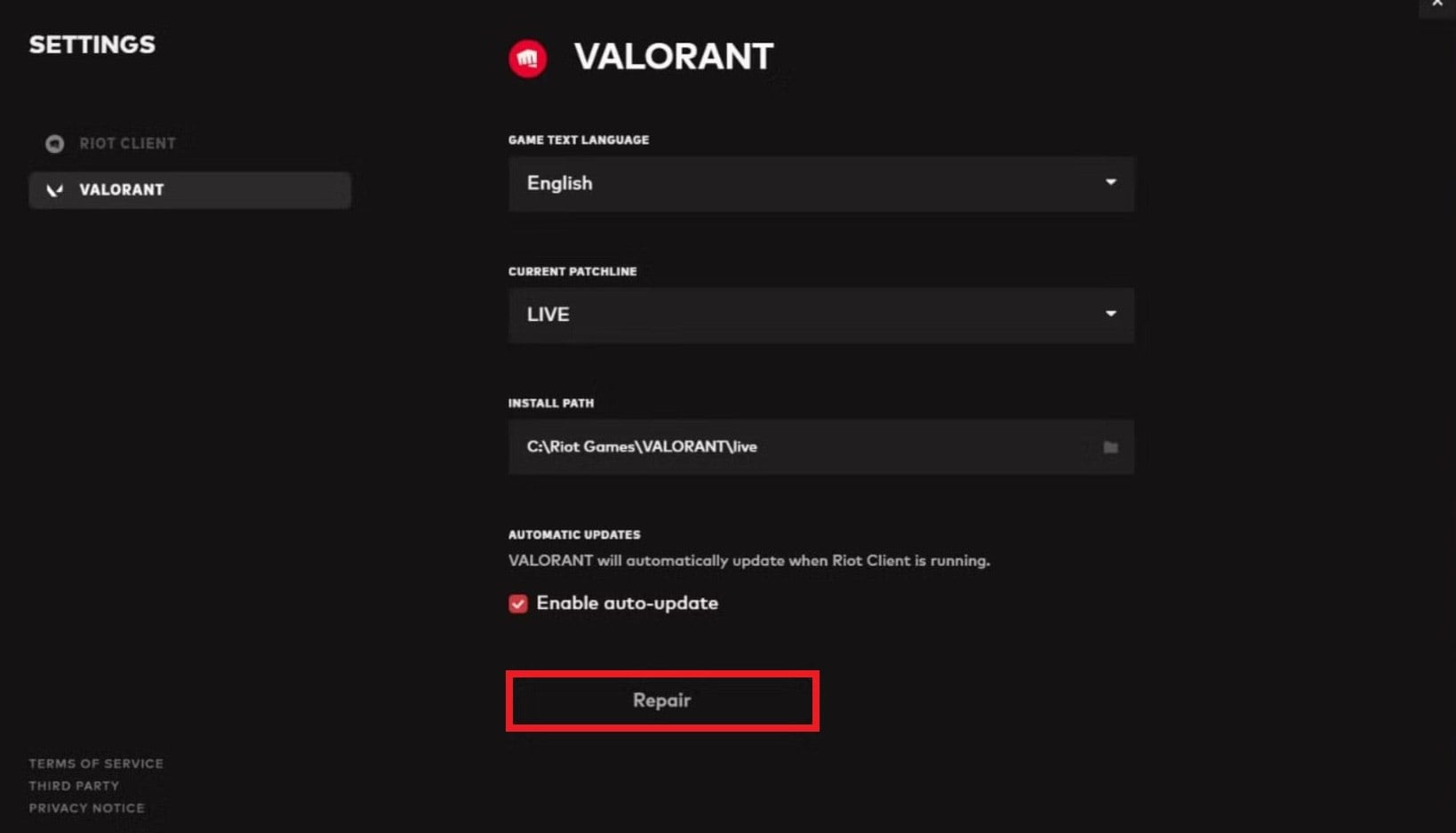 réparer valorant