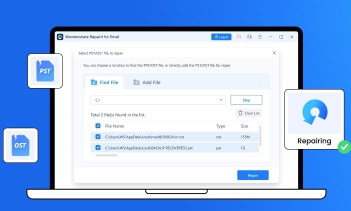 wondershare repairit pour email
