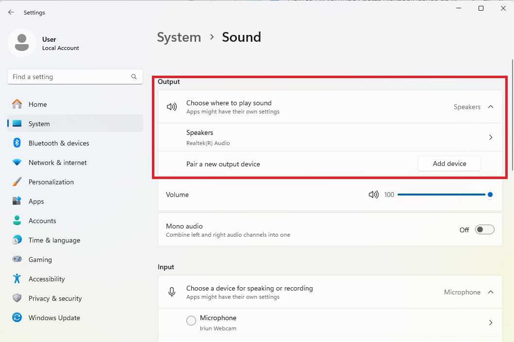 add output device