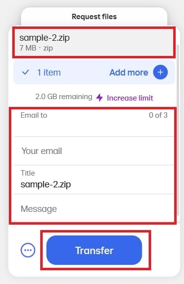 transfer zip file using wetransfer