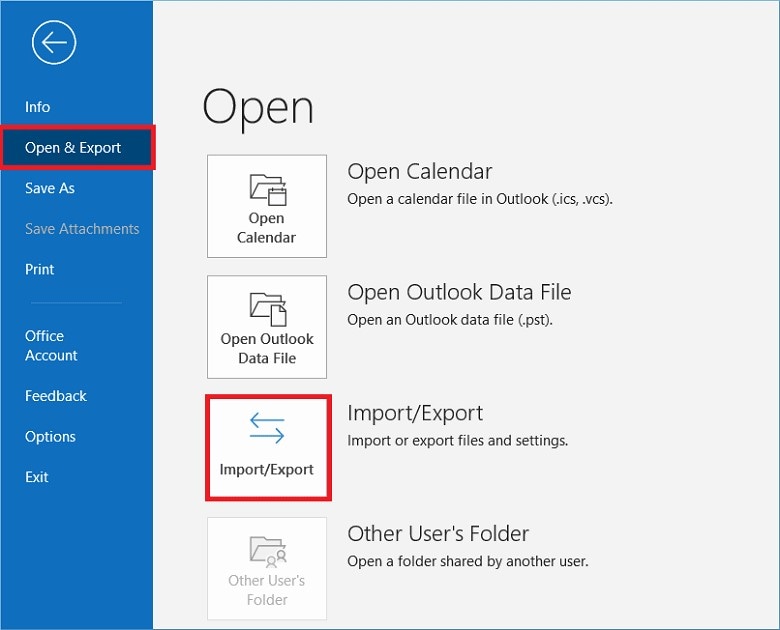 access import export option