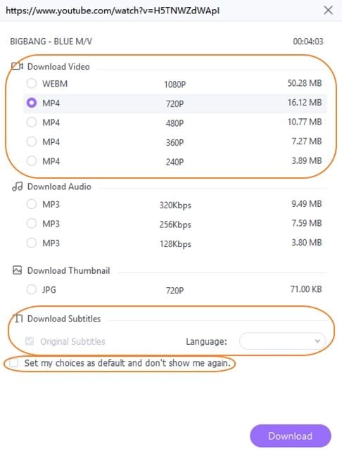 choose output format