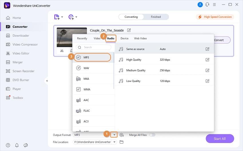 change audio to mp3 file format